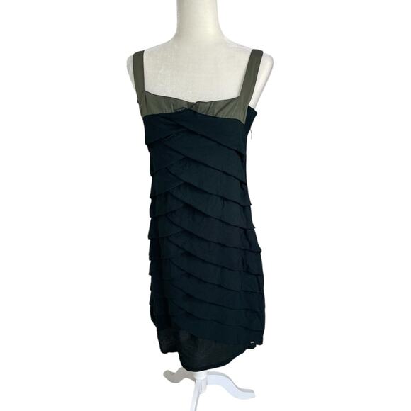 Skunkfunk Osane Tiered Sheath Dress Black Green Size 4 Avant-Garde Retro Indie - Picture 2 of 11